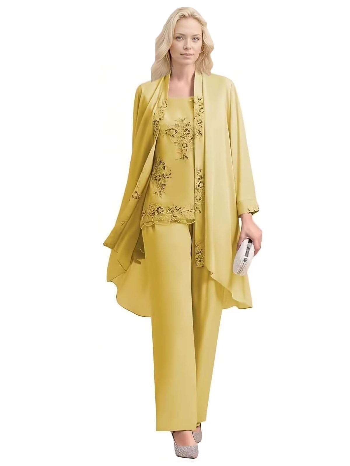 Mother of The Bride Pant Suits Chiffon Lace Applique Plus Size Formal Wedding Guest Pants Outfit for Women