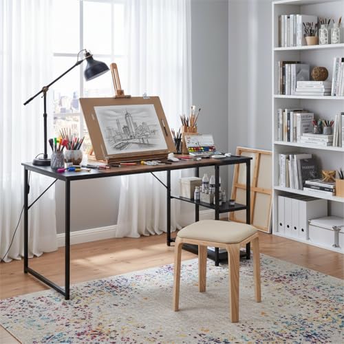 FurnitureR   Mesa de Dibujo Industrial (140 cm, Bandeja Bicolor, Retro, marrón y Negro, 2 estantes Laterales para Suministros, Ajuste de Altura, Ideal Taller, creación o Oficina en casa