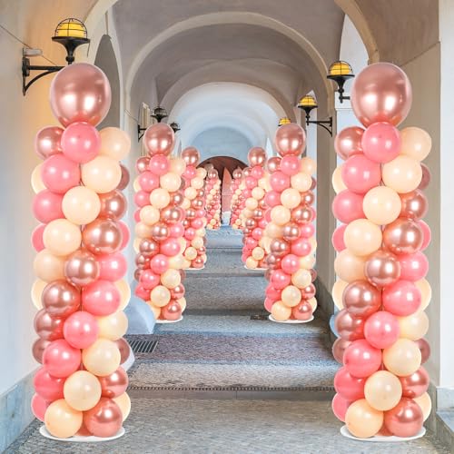 Image of 2 Sets Rose Gold Balloon Column Stand Kit with 100 Balloons Adjustable Balloon Tower Stand with Bases for Floor Balloons Column Kit for Wedding Graduation Birthday Appreciation Party Decor
