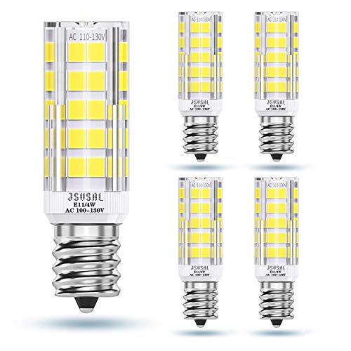 JSVSAL (4-Pack) E11 LED Bulb,Not Dimmable, Mini Candelabra E11 Base T4 JD 120V LED Halogen Replacement Bulb, 4W,440 Lumens,35/40W Equivalent (Daylight White(5000K))
