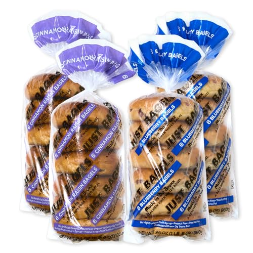 Just Bagels Mixed Bundle - 2 Bags of Cinnamon Raisin & 2 Blueberry - 24 Total Bagels Non-GMO