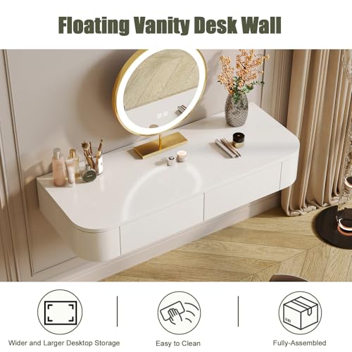 Image of 39.4 inch Fully Assembled Floating Makeup Vanity, Wall Mounted Desk