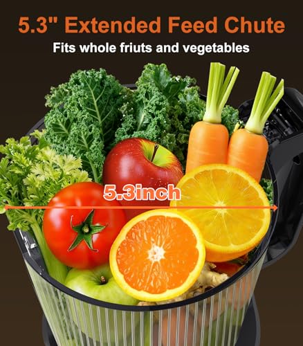 Juicer Machines, 5.3" Large Feed Chute Cold Press Juicer with Double Press Technology, 400W Motor, High Juice Yield, Easy to Clean, Masticating Juicer for Whole Vegetables & Fruits, Black - Image 3