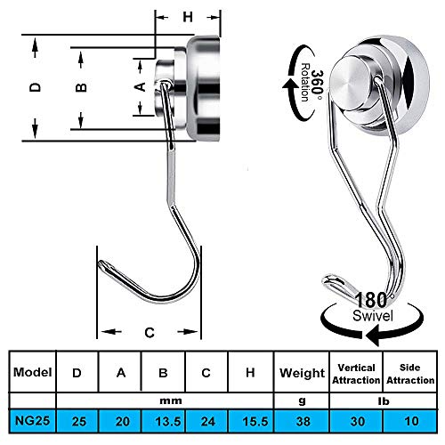30LBS Swivel Swing Powerful Magnetic Hooks, Magnetic Swivel Hooks Heavy Duty Magnet Hook with Strong Neodymium Magnet Hook for Home, Kitchen, Workplace, Office and Garage - Pack of 8