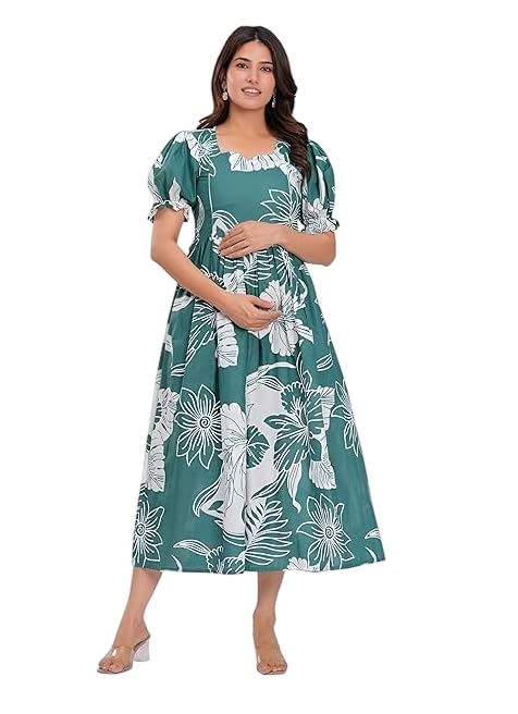 Women's Pure Cotton Floral Printed Maternity Feeding Kurti with Zipper Feeding Dress for Women Feeding Gown