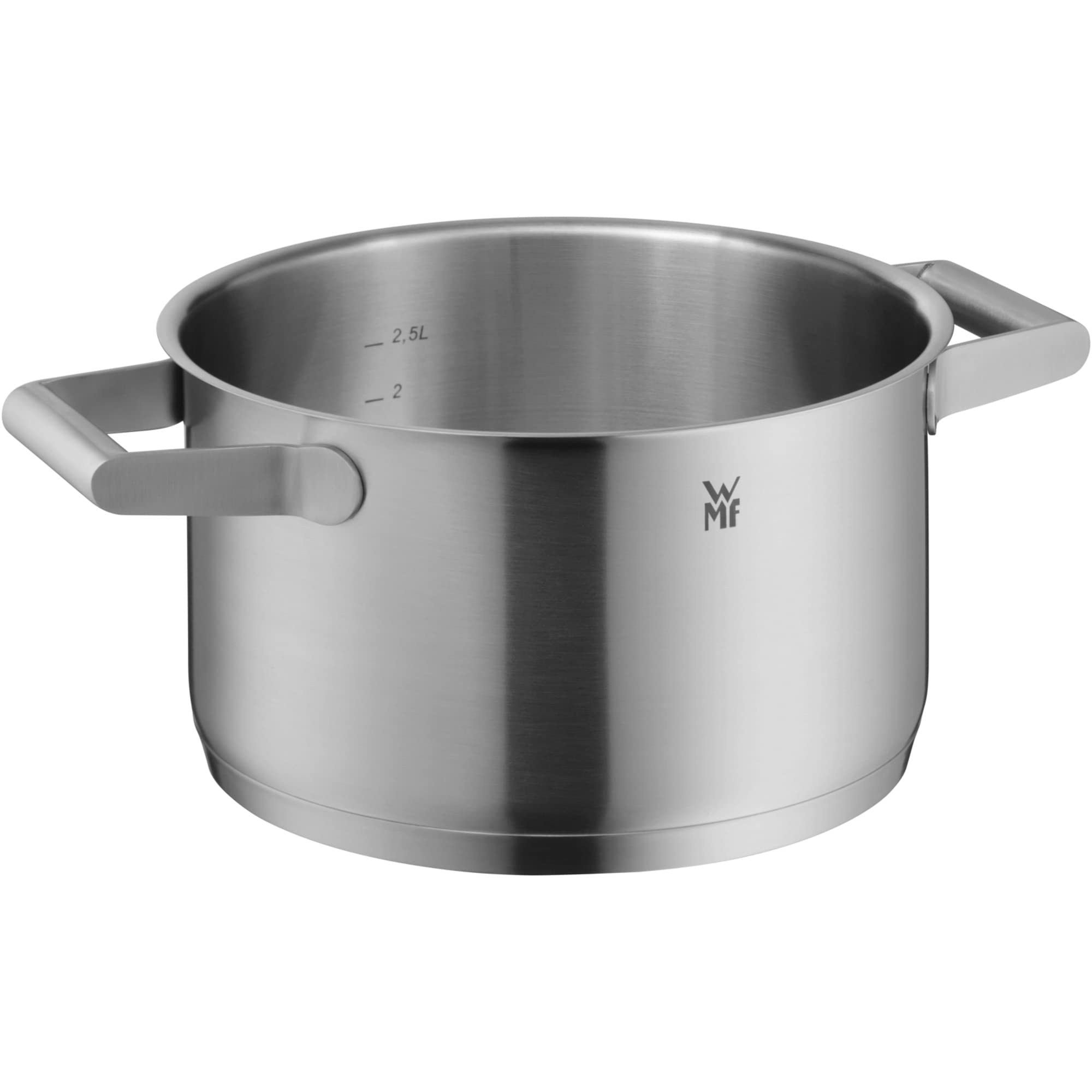WMF Comfort Line garnek do gotowania, mały, 20 cm, szklana pokrywka, garnek do smażenia indukcyjnego 2,5 l, matowa stal nierdzewna Cromargan, skala wewnętrzna, możliwość układania w stos, niepowlekany