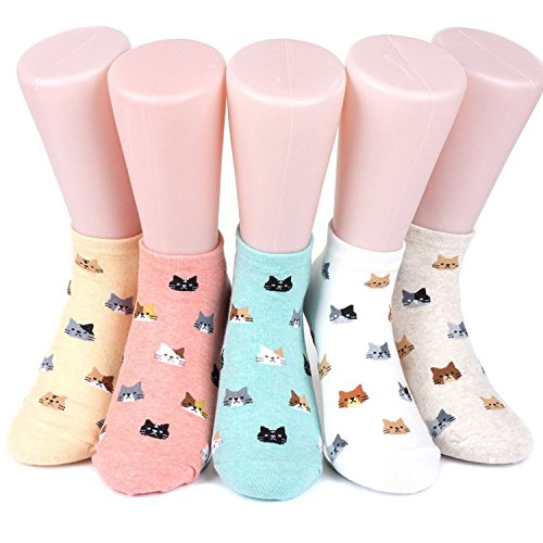 Calcetines de algodón Happytree para mujer, 4-6 paquetes, no se muestran, diseño divertido y fresco para los amantes de los animales Mini Cat 5 pares Talla única