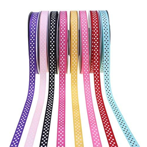 Grosgrain Ribbons 3/8 Inch Polka Dot Ribbon Multi Color Fabric Ribbon 40 Yards for Gift Wrapping Holiday Wedding Party Decoration DIY Bow Hair Accessories Total 8 Colors
