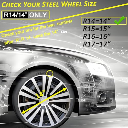 Image of Hubcap Wheel Cover Replacement R14 Hub Caps Universal Wheel Rim Cover ABS Material Exterior Accessories Snap On Car Truck SUV -Set of 4 (14-Inch, Silver-Black)