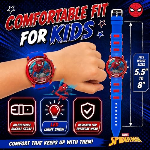 Marvel Spider-Man Kids' LCD Watch – Flashing LED Bullet Band, Digital Time Display, Red & Blue Design, Durable Plastic Case, Adjustable Silicone Strap – Fits Wrists 5.5" to 8" by Marvel - Used condition - Image 2