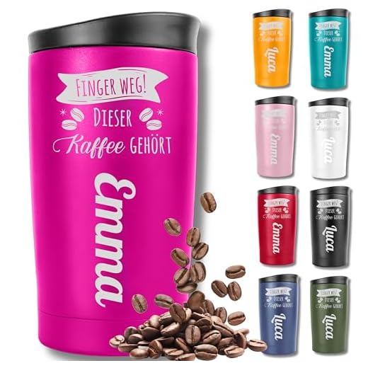 KUINEA Thermobecher personalisiert mit Gravur – [100 % auslaufsicher] Coffee To Go Becher 350 ml – personalisierter Kaffeebecher Edelstahl – pink – ideale Geschenkidee für Männer & Frauen