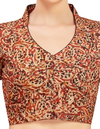 Image of Studio Shringaar Women Cotton Kalamkari Printed with Elbow Length Sleeves Readymade Saree Blouse
