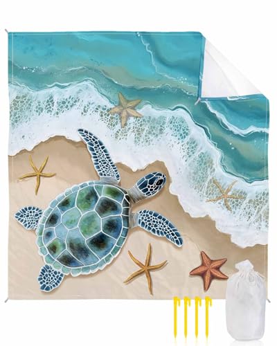 Beach Blanket Sandproof Waterproof Picnic Blankets Summer Ocean Sea Turtles Extra Large Lightweight Outdoor Beach Mat with Corner Pockets for Travel/Camping/Hiking Summer Beach Wavy Starfish