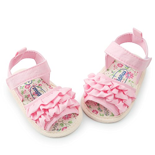 Baby Newborn Flower Summer Beach Sandals Girls Crib Shoes Anti-Slip Soft Sole Ruffle Toddler First Walkers Sneaker Flat (Pink, 0~6 Month)