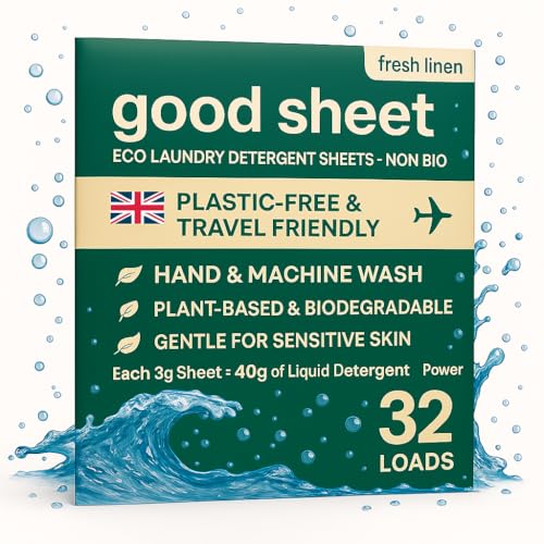 Eco Laundry Detergent Sheets, Fresh Linen Scent, Plant-Based, Fully Degradable Laundry Sheet Strips For Washer, Gentle on Skin, 32 Washes