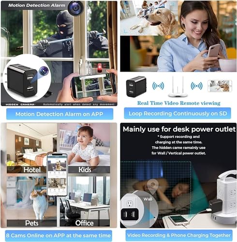 Image of DDLC WiFi USB Dual Port Charger Hidden Security Camera 1080P Video & Audio Recording with Night Vision & Motion Detection Recording (Dual USB Charger Camera)