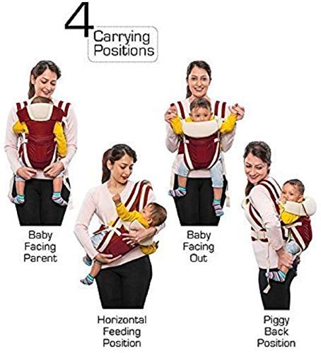 Image of LittleBoo New Born Baby Carrier Bag 4-in-1 Adjustable Baby Sitting Carrier Bag - Front & Back Carry with Head Support, Safety Belt & Buckle Straps for 0-24 Months (Red)