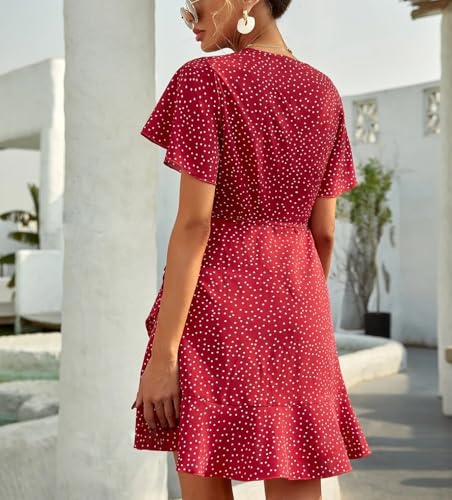 Image of Women's Elegant Floral Dress Coll. (All-Seasons) - Sleeveless /Short /Midi, V-Neck Ruffle, Fashion Casual Party Dresses