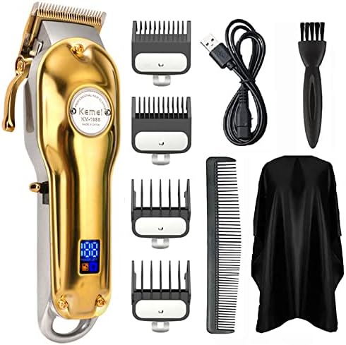 Kemei Golden Cordless Professional Hair Clippers Hair Trimmer for Men for Stylists and Barbers Full Metal Housing Hair Clipper USB Charge (Golden)