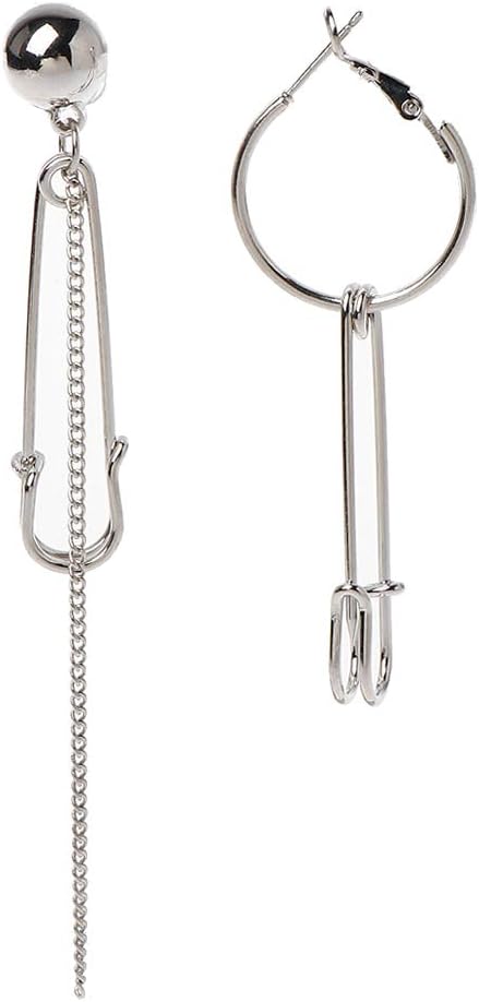 niumanery Asymmetric Tassel Chain Safety Pin Dangle Drop Earring Kpop Korean Jewelry 1#