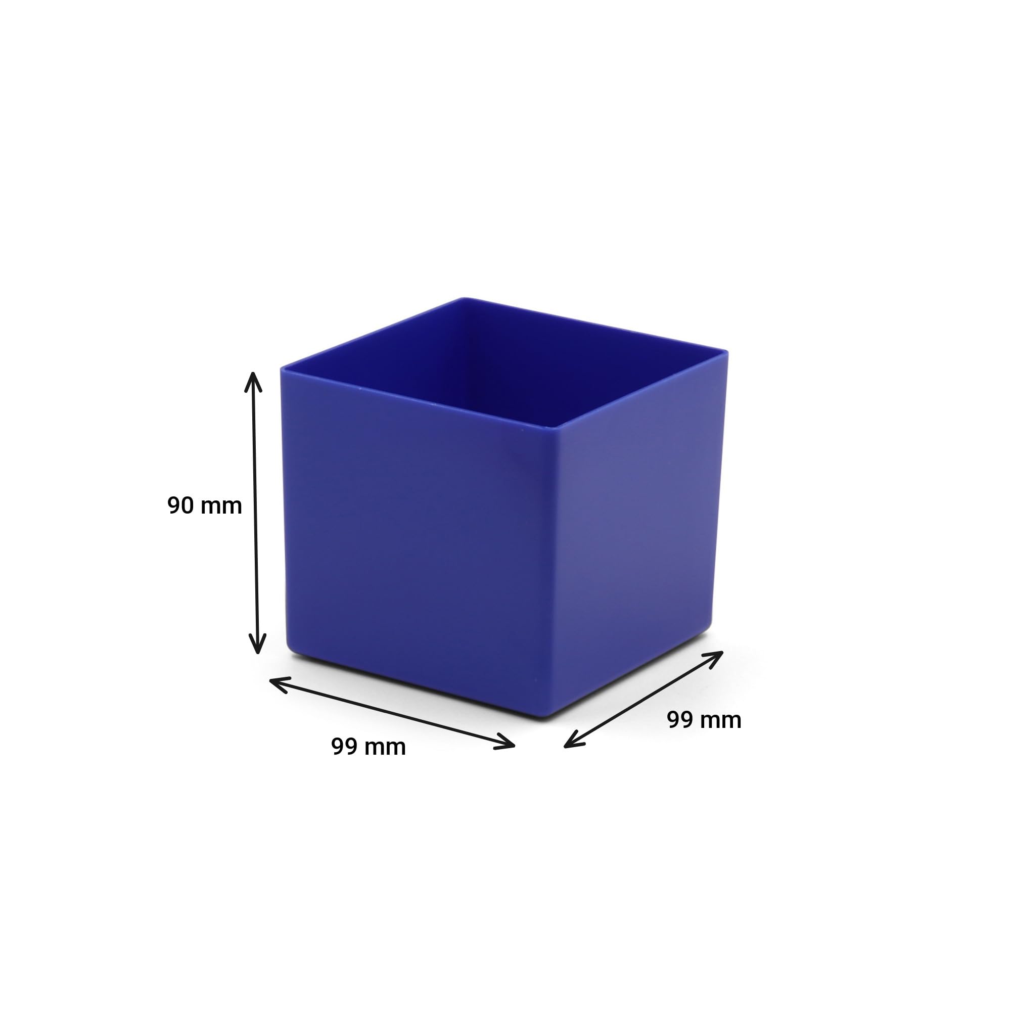 1a-TopStore Einsatzkasten 90 mm hoch, blau, LxB=99x99 mm, für Schubladen ab 90 bis 100 mm Blendenhöhe, 1 VE = 25 St.