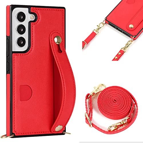 Coque cordon Samsung S21 FE 5G rouge dragonne de maintien et rangement carte YSNZAQ