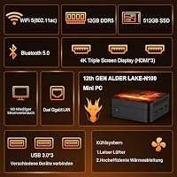 DREAMFYRE Mini PC N100 12 GB DDR5/512 GB M.2 SSD, Mini Computer Alder Lake N100 (bis zu 3,4 GHz), Mini Desktop-PC, 4K Triple Display, WiFi 5,0 für Zuhause/Büro/Schule – Ansicht 3