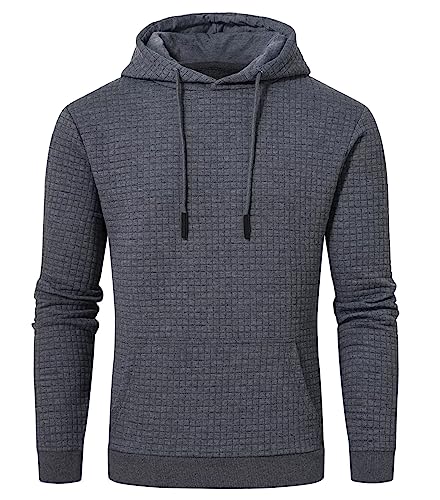 YuKaiChen Men's Hoodies Pullover Casual Plaid Jacquard Kangaroo Pockets Drawstring Long Sleeve Hooded Sweatshirts