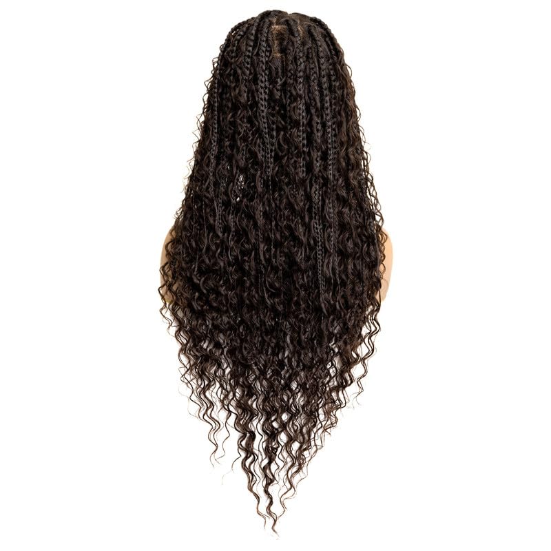 PIB 24" Single Full Lace Boho Box Braided Wig Square Parted, Knotless Braided Wigs for Black Women, Synthetic Lace Wigs with Natural Baby Hair (4, Medium Dark B