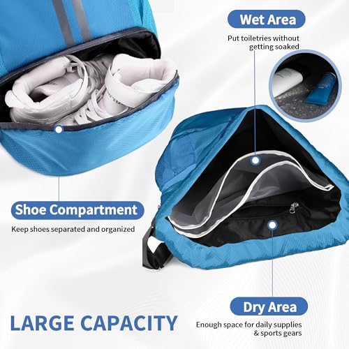 Image of JELUTAR Drawstring Backpack Gym Bag with Shoes Compartment, Sky Blue