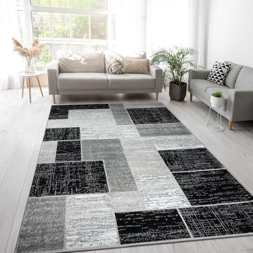 L'Baiet Verena Geometric Area Rug Black Grey 8' x 10' Large Area Rugs Carpet for Living Room, Bedroom, Dining Table, Office, Hallway, Foyer | Neutral Colorful Modern Abstract Home Decor