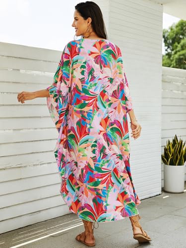 Image of Moss Rose Kaftan Dresses for Women V Neck Summer Swimsuit Cover up Caftan Maxi Beach Dresses