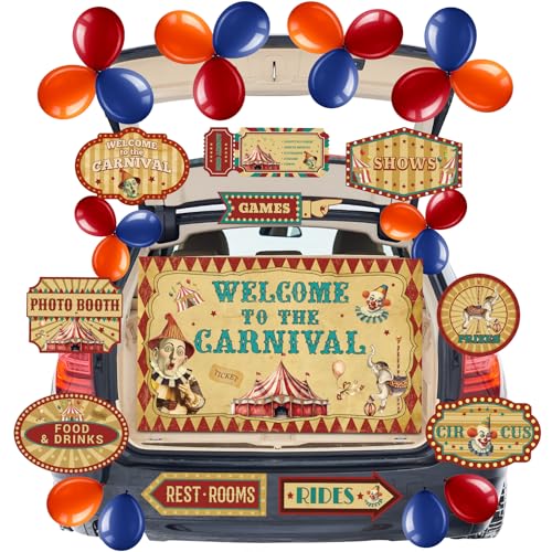 Tiamon Retro Halloween Trunk or Treat Car Decorations Kits - Vintage Carnival Backdrop Balloons Decorative Cards for Circus Carnival Movie Night Halloween Car SUV Archway Garage Door Decor