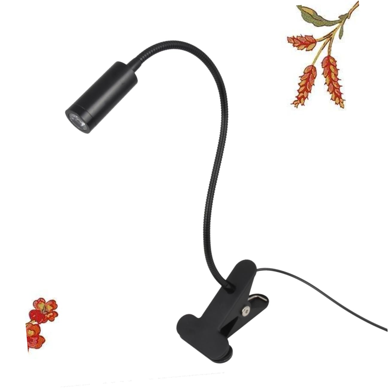 LED Lectura Lámpara de Clip USB 3W Tubo Flexible Cuello de Cisne Foco de Trabajo Luz de Taller Negro, Dirección Ajustable