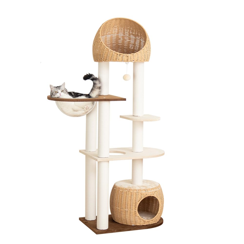 Amazon | PETTIFUL キャットタワー 木製 【天然木使用】 大型 据え置き 