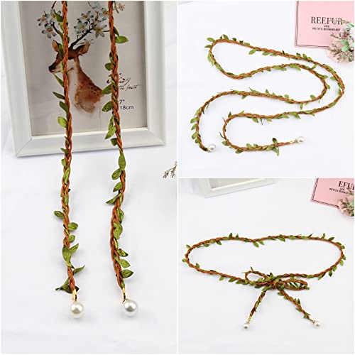 Artificial Leaf Skinny Belts Twisted Braided Waist Rope with Faux Pearl for Women Dresses DIY Wreath Gift Wraping Craft4