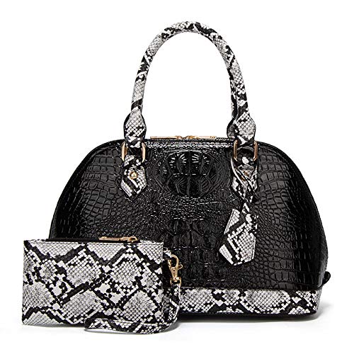 Preisvergleich Produktbild MFTOO Mode Herbst und Winter Krokoprägung Lackleder Handtaschen Umhängetasche Muscheltasche, schwarz