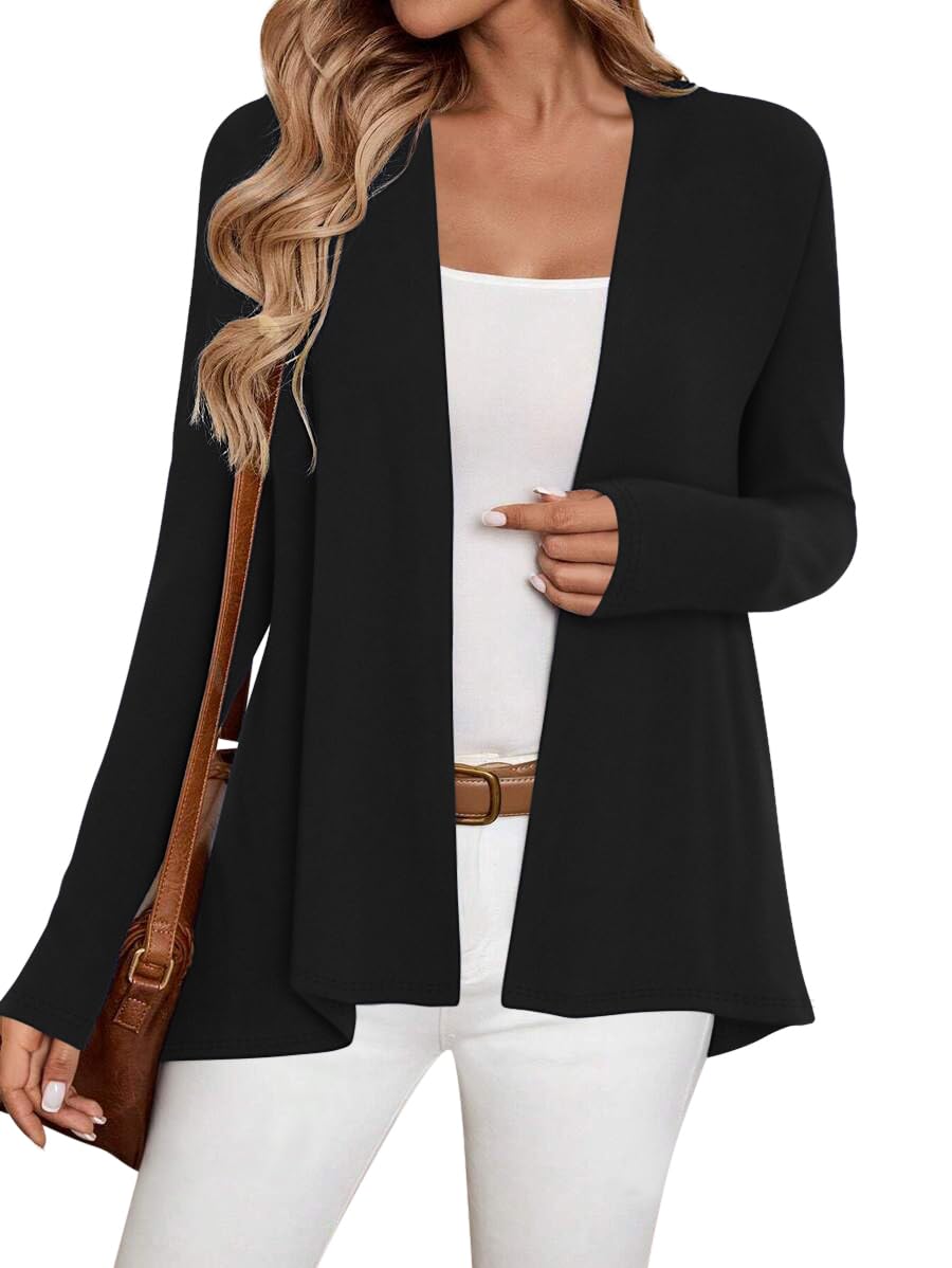 Sweet Hearts Long Sleeve Black Cardigan for Women- Lightweight Open Front Knit Sweaters Womens Kimonos Fall Duster