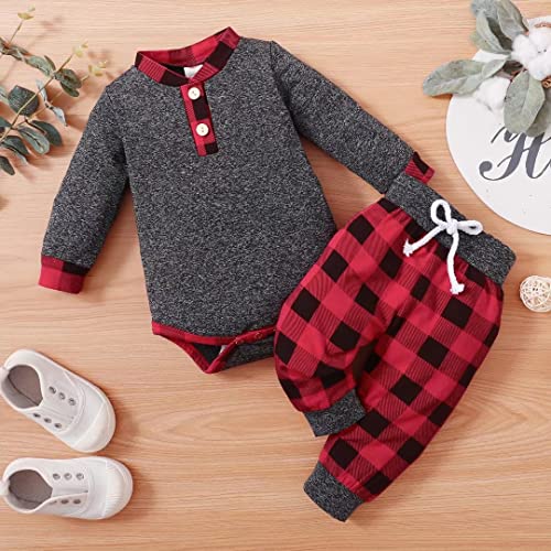 Baby Boy Clothes Fall Winter Outfits For Boys Infant Plaid Long Sleeve Button Romper + Long Pants Set 2PCS2