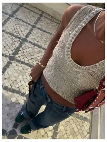 Floerns Women's Going Out Sleeveless Knitted Sweater Vest Sparkly Sequin Tank Tops2