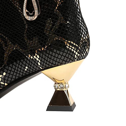 TinaCus Handmade Women's Assorted Color Genuine Leather Rhinestones Printed Pointed Toe Mid Spool Heel Ankle Boots Shoes4