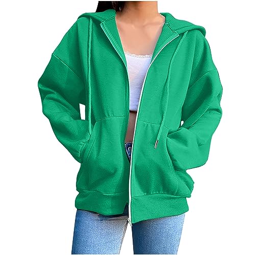 Women Zip Up Hoodie Casual Sweatshirt Drawstring Loose Fit Oversized Lightweight Fashion Fall Tops For Teen Girls