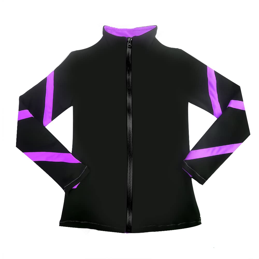 LIUHUO Vestes de patinage sur glace pour filles Femmes Rayures Entraînement Pratique Patinage artistique Tops Coûts Polaire