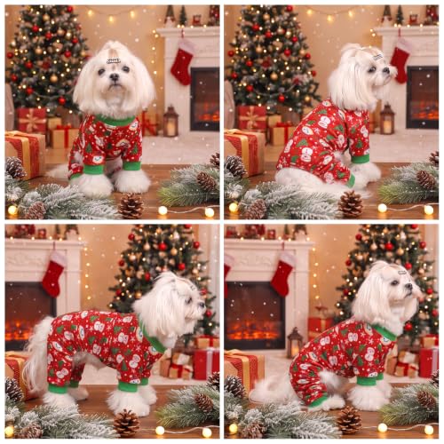 Image of CuteBone Small Dogs Outfit Soft Puppy Onesies Pjs Christmas Dog Pajamas Pet Coat Cat Apparel Comfy Doggie Jumpsuit Bodysuit for All Seasons P358L