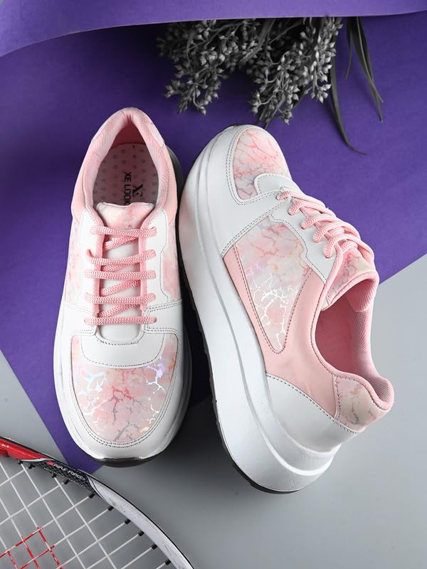 Image of XE Looks Women's Stylish, Attractive & Fancy Lace up Sneakers Shoes All Day Casual Wear for Women & Girls