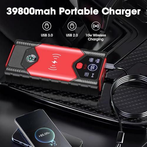 Jump Starter Power Pack 4000A,39800mAh Car Battery Booster Jump Starter Up to 6.0L Gas and 4.0L Diesel Engine,12V Car Jump Starter Power Bank with 15V USB Quick Charge & LCD Display - Image 3