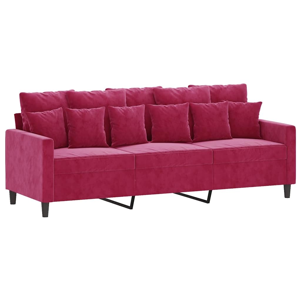 vidaXL Divano a 3 Posti Rosso Vino 180 cm in Velluto
