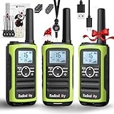 Radioddity PR-T8 Walkie Talkie per bambini, radio PMR446 ricaricabile a lungo raggio con chiamata di gruppo, batteria da 2000 mAh, ricarica USB-C, per escursionismo e campeggio, confezione da 3 pezzi
