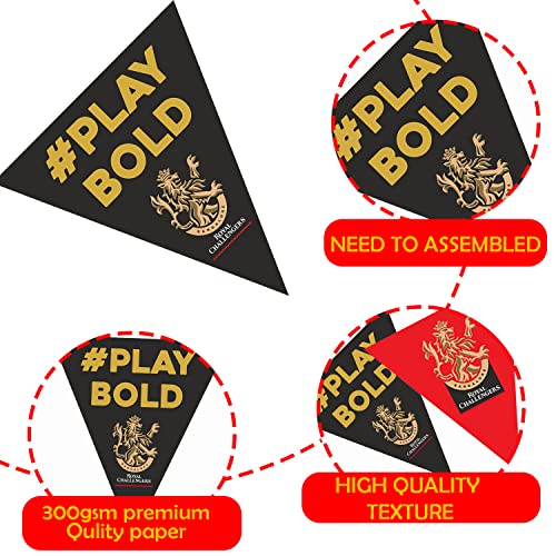 Image of Party Propz RCB Ipl Theme Decoration- 50 Pcs in 5 Strings Royal Challengers Bangalore Theme Pennant Banner for Decoration | RCB Flag Buntings for Decoration | Ipl Flags Bunting | RCB Flag 2026 IPL