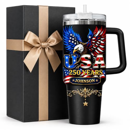 Image of Personalized 250th Anniversary Of America Tumbler - Custom Patriotic USA Flag 1776-2026 Gifts - US Eagle Freedom Tumbler 40oz A16 - American Flag Independence Celebration Gifts For Men, Women